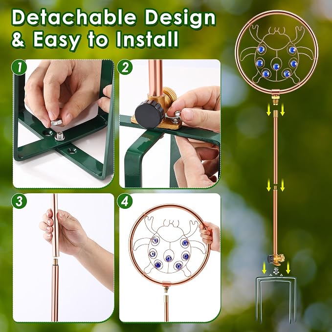 34" H Copper Coated Stainless Steel Ornamental Sprinkler, Corrosion Resistant Garden Rotating Sprinkler 360 Degree Shape Decorative for Lawn Garden Landscape (Ladybug)