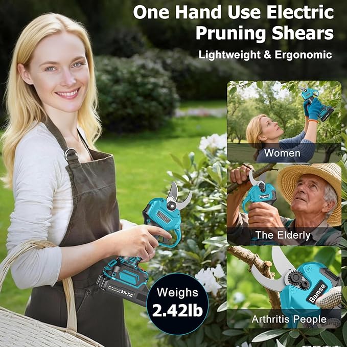 Electric Pruning Shears Brushless, Bamse Cordless Pruner Shears with 2 Batteries 2.0Ah, LCD Display Electric Pruner, for Branch, Fruit Plucking and Tree Trimming