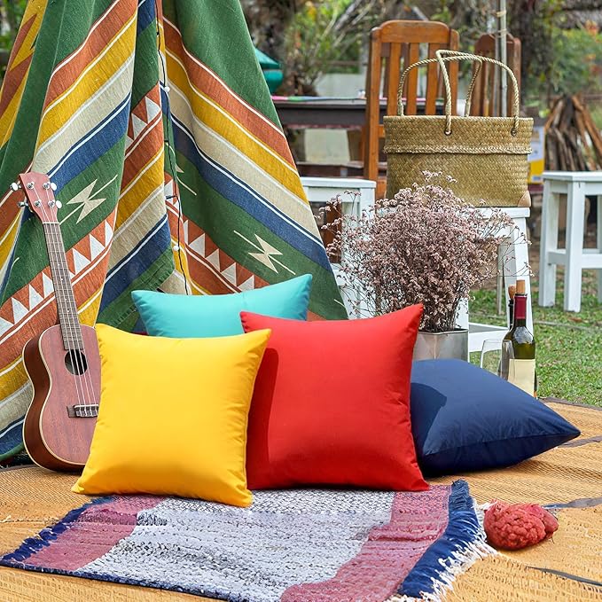 Premillow Outdoor Pillow Covers Set of 2, Decorative Farmhouse Waterproof Pillow Covers, Solid Linen Pillowcase Cushion Covers for Patio Garden Balcony Couch Sofa 18x18 inch, Yellow