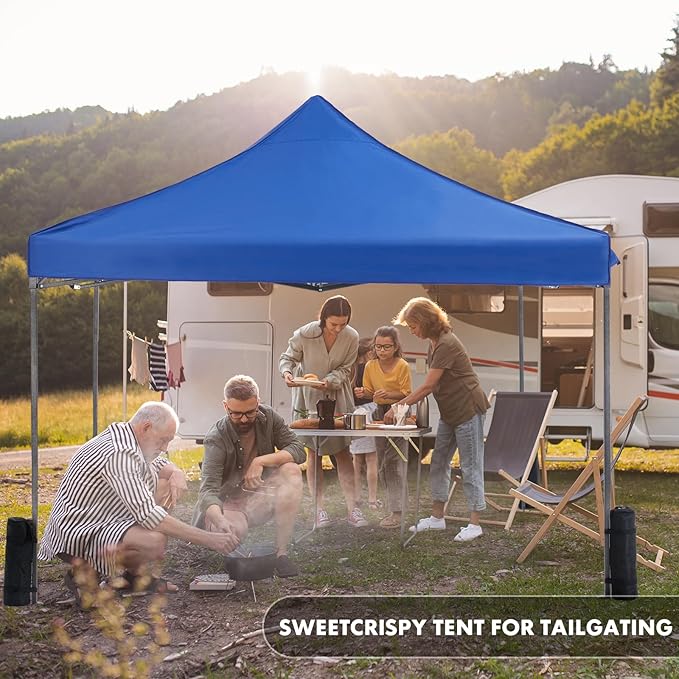 OLIXIS 10x10 Ft Pop Up Canopy Tent, Waterproof Portable Outdoor Shade Canopy with Sand Bags for Beach, Backyard Parties & Events, Royal Blue