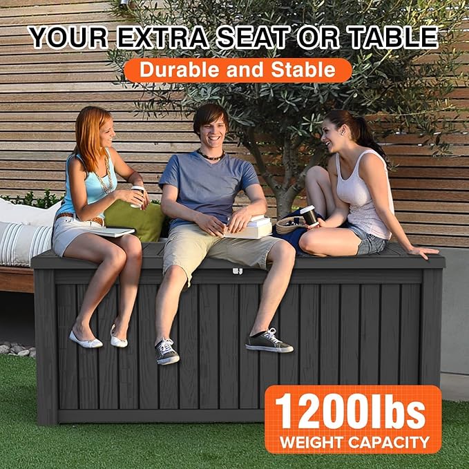 Outdoor Storage Box 185GAL Waterproof Resin Deck Box,Pool Accessories Supplies，UV-Resistant Lockable Package Delivery Bin for Garden Tools,Large Patio Outside Cushions,Chest,Furniture,Black