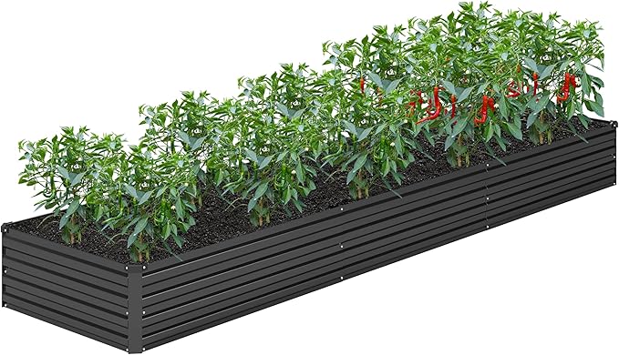 DIIYIV 12x2x1FT Galvanized Raised Garden Bed Kit,Vegetable Boxes-Rectangle Metal Flower Box,Large Planter Raised Beds Outdoor Garden for Planting,Fruit,Herb-Black