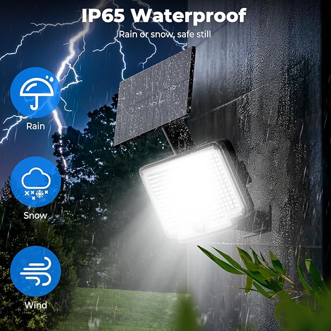 Peasur 4 Pack Solar Motion Lights Outdoor, 318 LED Solar Security Light with 3 Modes, IP65 Waterproof Powered Flood Lights for Outside Garden Garage Yard Backyard