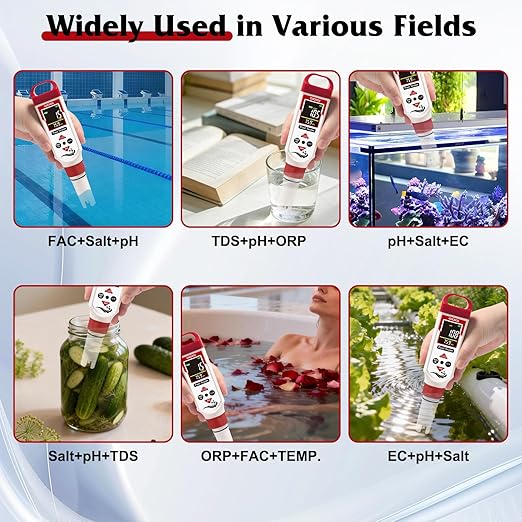 Pool Chlorine Tester Spa Chlorine Test kit, Chlorine pH Meter Hot Tub Salinity ORP pH Tester 7 in 1 Water Quality Tester for Swimming Pool Aquarium Hydroponic, TDS PPM Tester for Drinking Water