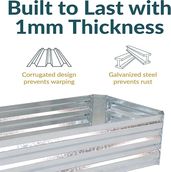 Sunnydaze Galvanized Raised Garden Bed Kit - 4x2x1 ft Outdoor Raised Garden Bed - Metal Planter Box for Vegetables, Flowers, Herbs - Silver - 4' x 2' Rectangle