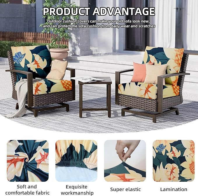 Outdoor Cushion Covers Set,8PCS Patio Furniture Couch Seat Slipcovers, Replacement for Sofa Sectional Chair(Cover，Only)