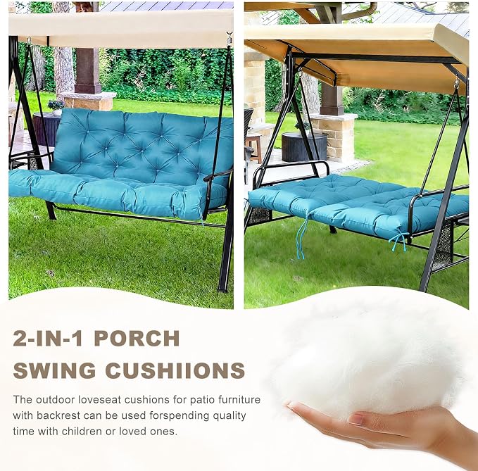 Porch Swing Cushion with Backrest,Waterproof Bench Cushion for Outdoor Furniture,2-3 Seater Replacement Thickened Swing Cushion with Ties,Patio,Outdoor,Backyard and Garden (SkyBlue,60x40)