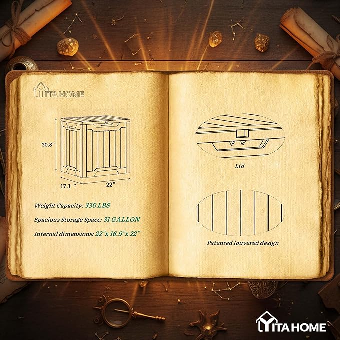 YITAHOME 31 Gallon Resin Deck Box Outdoor Storage Box and Waterproof Package Delivery Box with Lockable Lid forPatio Furniture, Garden Tools, Pool Supplies, Taupe