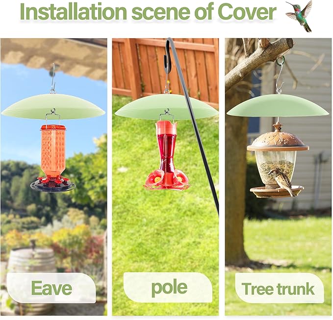 13" Bird Feeder Rain Guard, Hummingbird Feeder Shade Dome Cover, Hanging Baffle for Bird Feeder Pole,Smart Birds Feeder's Umbrella(Light Green), 3 Pack