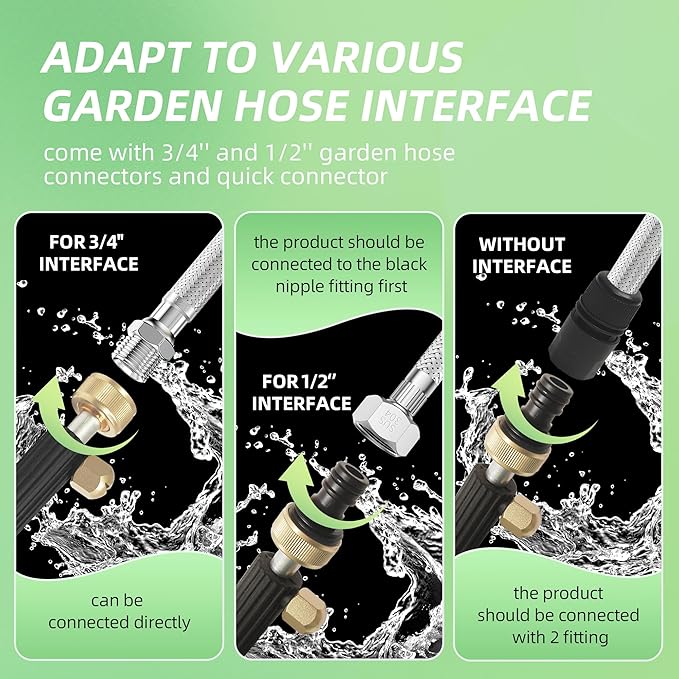 Jet Nozzle High Pressure Hose Nozzle for Garden Hose，Hydro Jet Nozzle Power Washer Wand for Garden Hose with 2 Different Nozzles and Quick Connectors for Car, Patio, Window Washing, Black