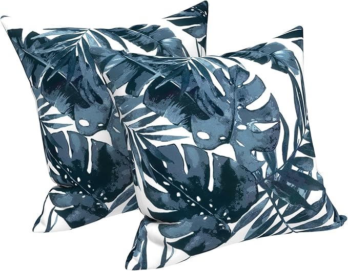 LVTXIII 2 Pack Outdoor Throw Pillow Covers for Patio Furniture, 16x16 Inch Square Pillow Case, Water-Repellent Cushion Covers for Garden, Porch, Sofa, Palm Blue