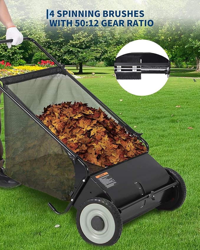 26-Inch Push Lawn Sweeper – 4 Fast Brushes, 7 Cu.ft Collector, Adjustable Height – Durable Steel Frame – Manual Hand-Push for Yard, Garden, Patio & Driveway Cleanup