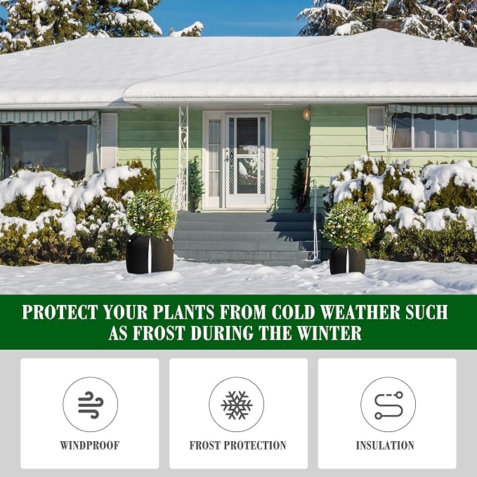 Windyun 4 Pack Plant Winter Protection Pot, 2 PCS 19.7" x 17.7" and 2 PCS 25.6" x 27.6" Flower Pot Protection Bags Cold Weather Plant Cover for Winter Outdoor Fruit Trees Potted(Black)
