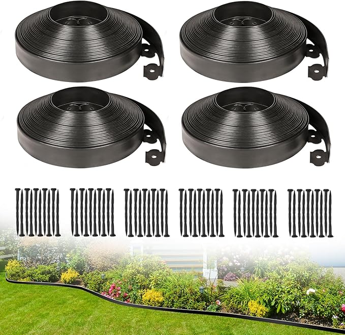 JERIA 2 Inch Tall 200 FT Garden Edging Kit with 240pcs Spikes, Plastic Edging for Landscaping