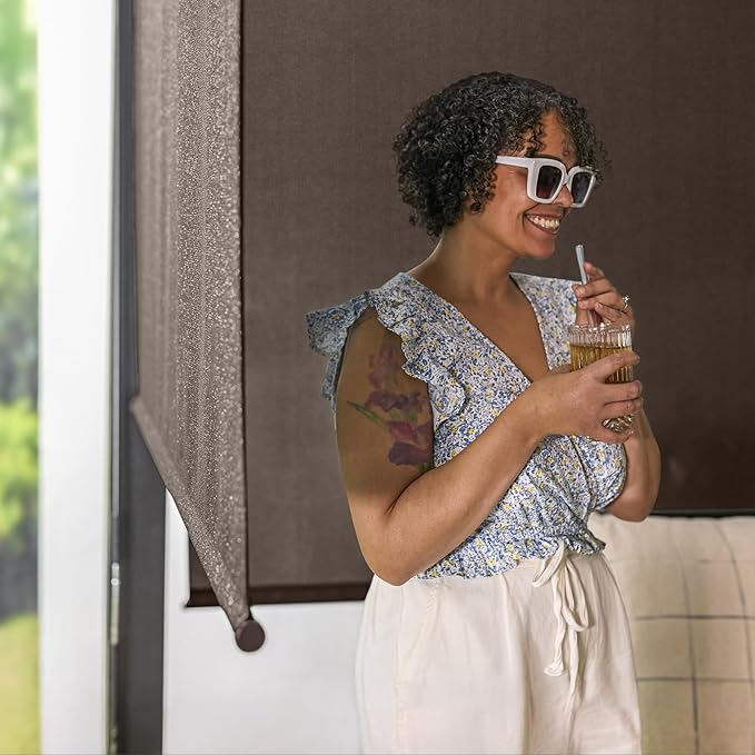 Coolaroo Outdoor Roller Shade with Wand - 90% UV Block Breathable Light Filtering Shade for Patio or Porch, Fade-Resistant, Easy-Clean Fabric, 4ft x 6ft, Mocha - 2 Pack