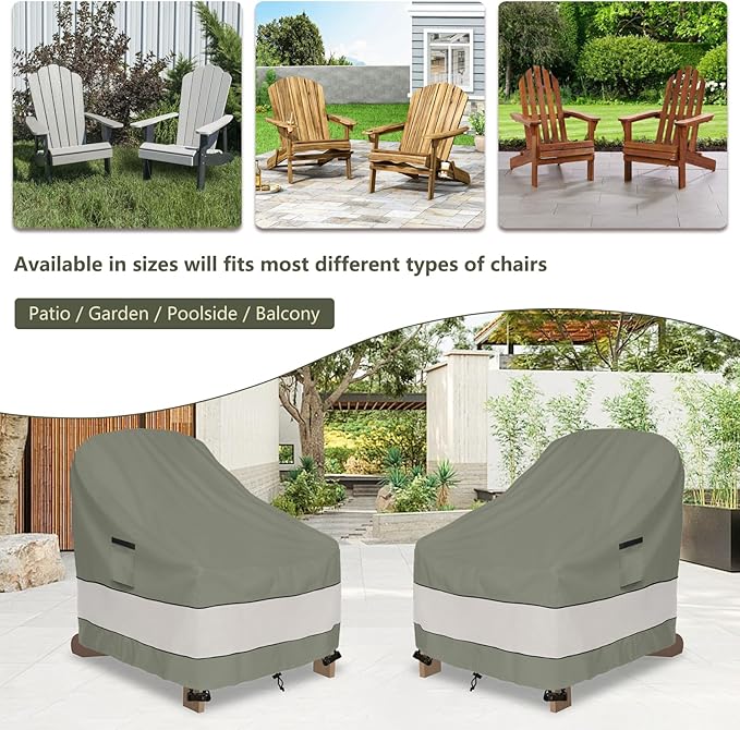 Outdoor Adirondack Chair Cover 2 Pack,Waterproof 100% Patio Chair Covers,32W x 35D x 36H inch,Patio Adirondack Chair Cover for Outdoor Chair -Grayish Green