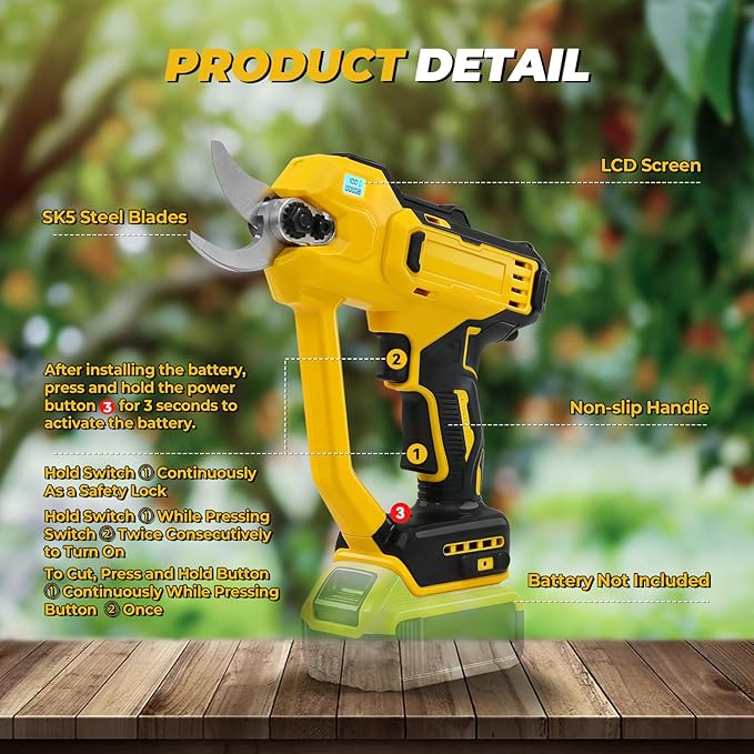 Cordless Electric Pruning Shears Compatible with De-W-alt 20V MAX Batteries (Tool Only), 2 Inch 600W Brushless Motor, SK5 Blades, LCD Display, Auto Sleep Mode,Replacement Blades Included