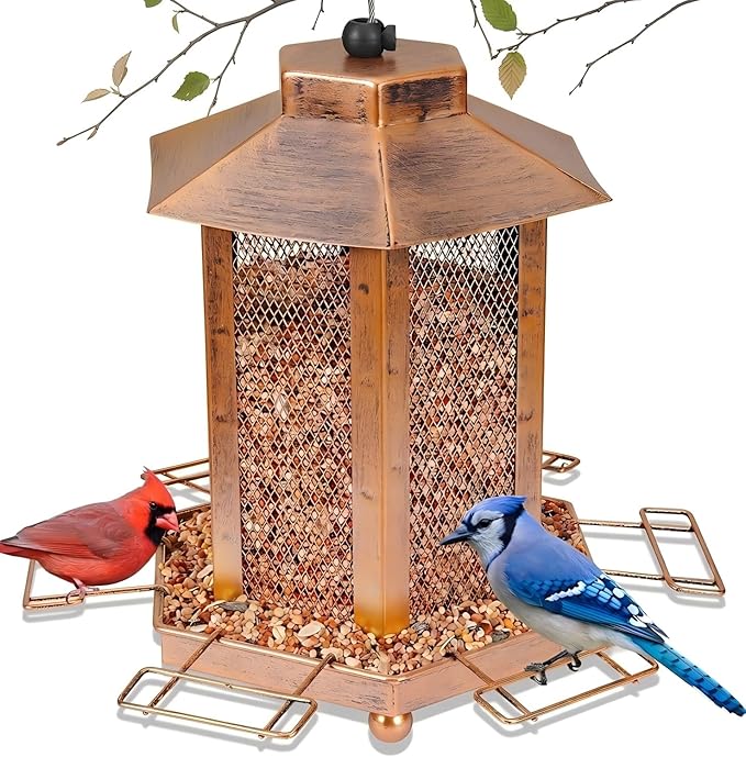 Lantern-Shaped Metal Bird Feeder for Outdoor Hanging, 3.5LB Large Capacity, Garden Decoration - Attracts Wild Birds, Durable Outdoor Bird Feeding Station for Garden Yard Outside Backyard