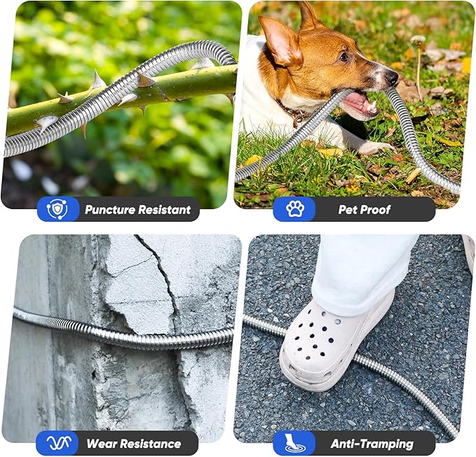 Garden Hose 50 ft, Stainless Steel Metal Hose, Flexible Water Hose with 10 Function Nozzle, Kink Free, Leak-Proof, Heavy Duty Hose for Yard, Outdoor, Lawn, RV, Car Wash and Camper Use
