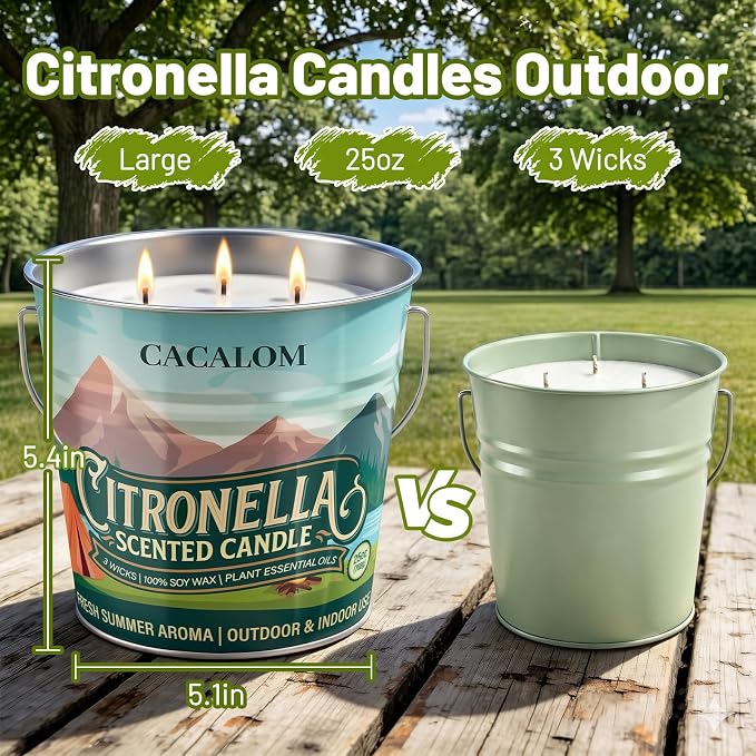 Citronella Candles Outdoor, Large 25oz Citronella Candle for Patio, 3-Wick Soy Wax Natural Candle with up to 65 Hours of Burning time, Summer Outdoor Candles Perfect for Yards, Gardens and Camping