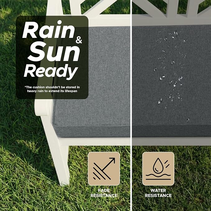 Outdoor Bench Cushion, Water-Resistant & Fade-Resistant, Porch Swing Cushions with Ties, Patio Furniture Seat Pads for Entryway Settee, Removable Cover Non-Slip Bottom, 36 x 14 Inch, Dark Grey
