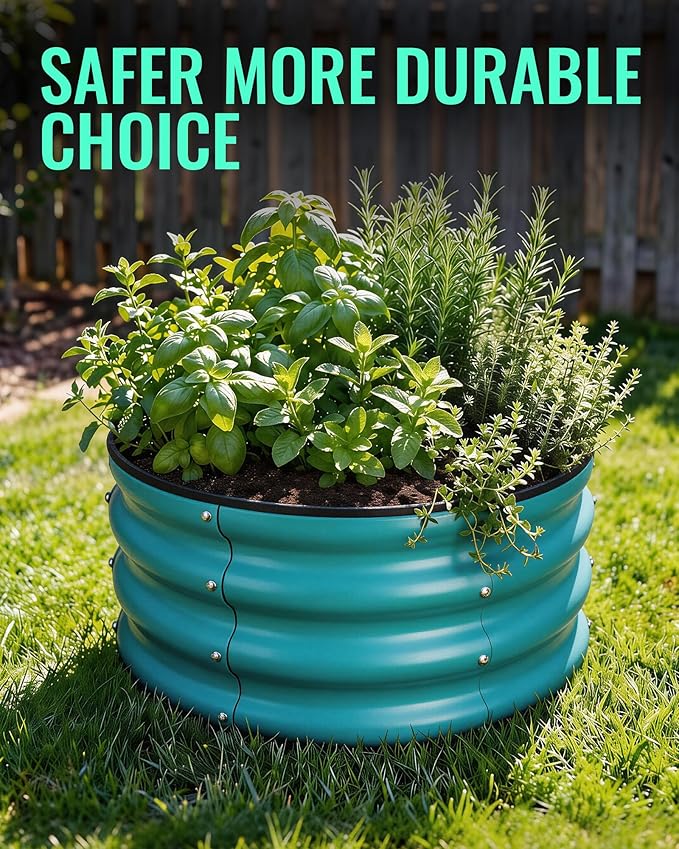 ZXZYHFTY Raised Garden Bed, 0.6 mm Galvanized Steel Round Planter Box with Open Bottom, Blue, 2 x 2 x 1 FT, 1 Pack