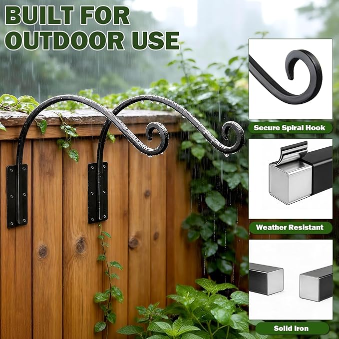 Heavy Duty 16 Inch Plant Hangers Bracket Outdoor, 60lbs Weight Capacity, Metal Wall Hooks for Hanging Plants, Bird Feeder, Wind Chime, Wall Decor, Plant Hanger Hooks for Hanging Flower Baskets