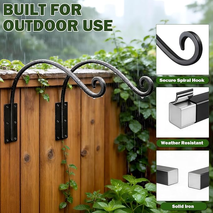 Heavy Duty 16 Inch Plant Hangers Bracket Outdoor, 60lbs Weight Capacity-2 Pack Metal Wall Hooks for Hanging Plants, Bird Feeder, Wind Chime, Wall Decor, Plant Hanger Hooks for Hanging Flower Baskets