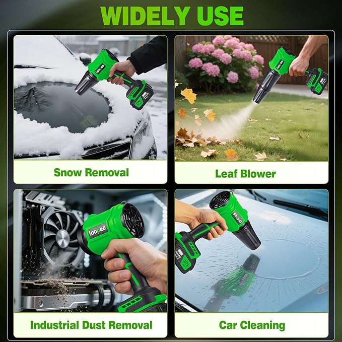 Leaf Blower Cordless,Battery Powered 800,000 RPM Electric Leaf Blower with 2 x 4.0Ah Battery and Charger Handheld Blowers for Lawn Care,Dust,Snow,Car Blowing Water with 2 Extended Nozzle,Dark Green