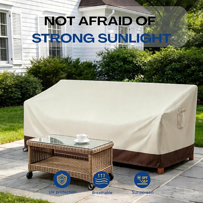 Extra 2-Seater Outdoor Couch Cover, Patio Furniture Sofa Covers Waterproof Up to 8500 Pa, Heavy-Duty Outdoor Couch Bench Cover with Air Vents, ,58" W x 33" D x 31" H