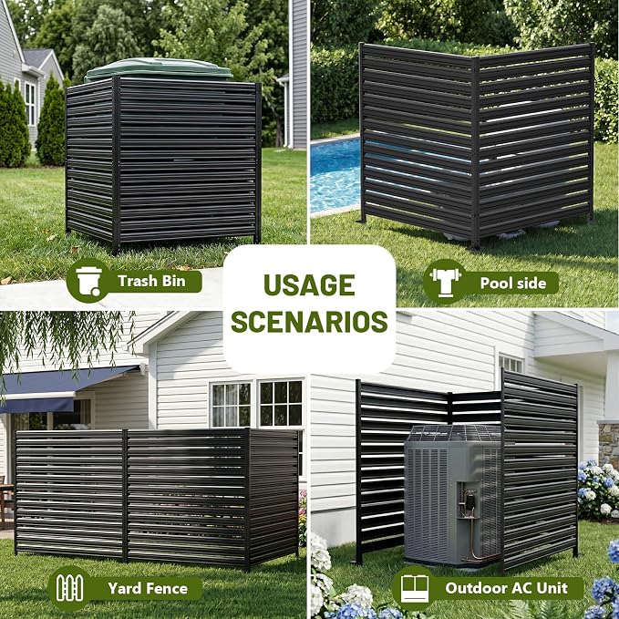 1 Panel No Dig Privacy Fence Screen, 60" H × 48" W Metal Outdoor Air Conditioner Fencing for AC Unit Cover, Hide Trash Bins, & Pool Equipment Enclosure, Decorative Garden, Patio & Backyard, Rustproof