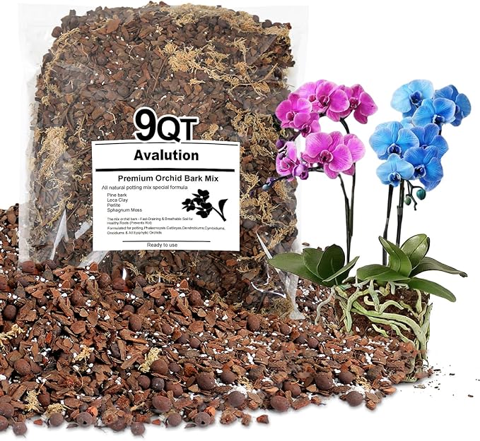 Orchid Bark Potting Mix 9Quart, Mix Pine Bark, Organic Perlite, Sphagnum Moss and Leca Clay Pebbles for Plants, Orchid Fertilizer Garden Soil for Root Development