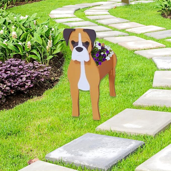 Boxer Dog Planter,Cute Large Dog Flower Pots,Gifts for Pet Lovers,Unique Animal Plant Pots,Office,Indoor Outdoor Garden Decor(9.84 * 7.3 * 17in)