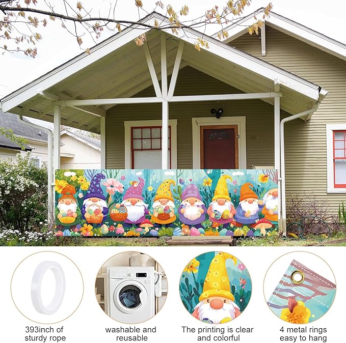 10x3 ft Extra Large Happy Easter Banner Outdoor 115''x35'' Cut Rabbit Banner for Fence Outside Garden Large Bunny Banners Yard