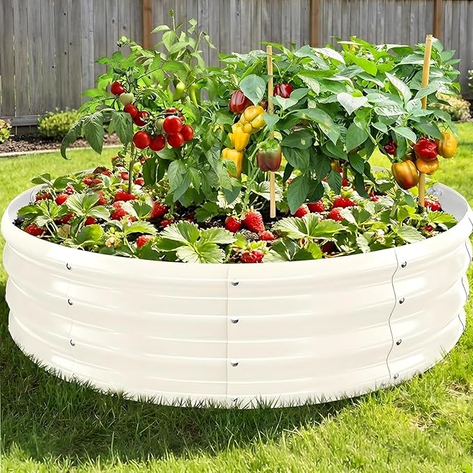 Heavy Duty Round Raised Garden Bed, 4FT Large Thickened Galvanized Metal Planter Box, 0.7mm Reinforced Rust-Resistant, Easy DIY Assembly Above Ground Gardening Bed for Vegetables, Flowers & Herbs