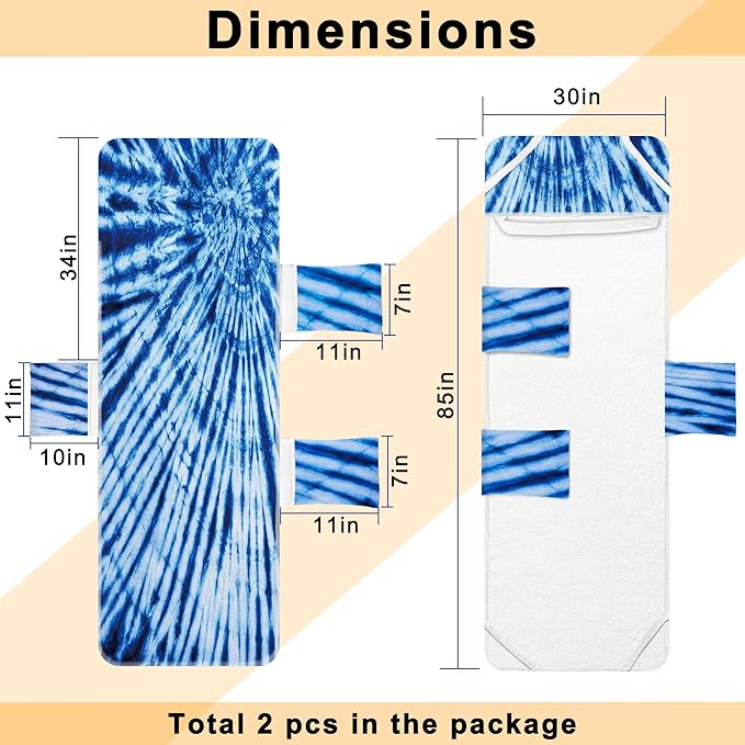 Lounge Chair Towel Cover (Pack of 2), Tie Dye Style Chaise Lounge Cover, Beach Chair Covers with Pockets for Pool Beach Garden Courtyard Outdoor Trips, 85 x30 in, Royal Blue