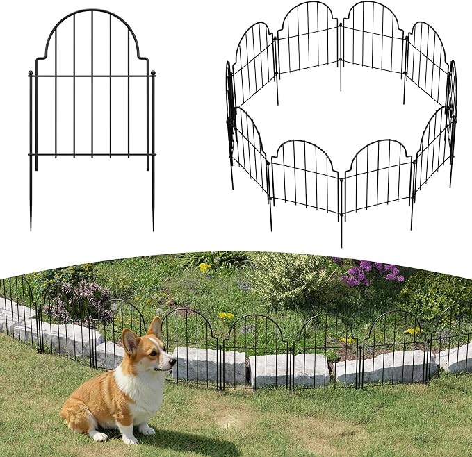 Garden Fence Panels, 17in H x 10.47ft L, 10 Panels Rust-Resistant Decorative Garden Fence, No Dig Small Garden Fence, Animal Barrier Fence for Garden Yard Flower Bed Patio Outdoor