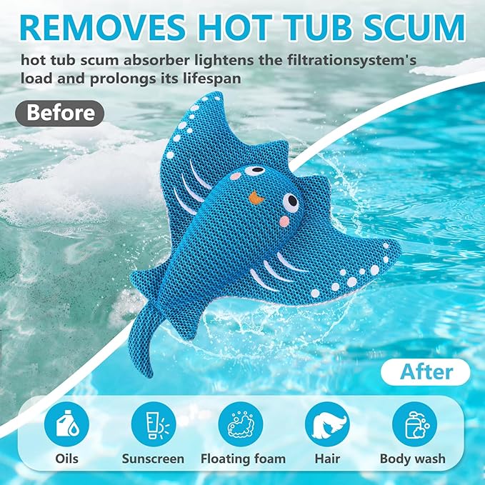 Hot Tub Scum Absorber Devilfish, 2PCS Reusable Hot Tub Oil Absorbing Floating Sponges for Spa/Pool, Hot Tub Scum Sponge Accessories to Soak Up Oils & Keep Water Clean