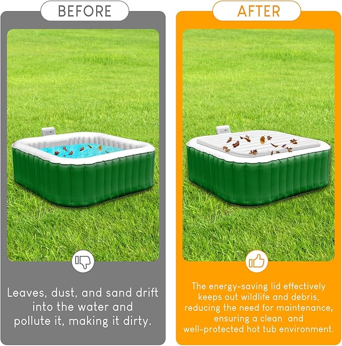 Inflatable Hot Tub Cover for Square Hot Tub Spa Cushion Support, Universal 57x57in Inflatable Cover Square Top Lid, Dustproof Rainproof Insulated Energy Saving Lid，Spa Covers for Hot Tub