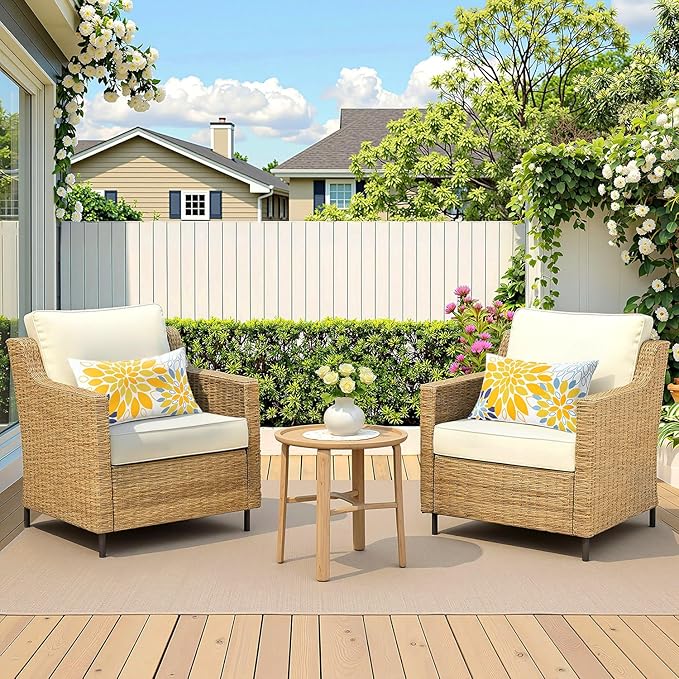 Floral Outdoor Pillow Covers Waterproof Spring Throw Pillow Cases Yellow Blue 12x20 Inch Set of 2 Decorative Summer Cushion Covers for Patio Furniture Garden Bench Porch Sofa