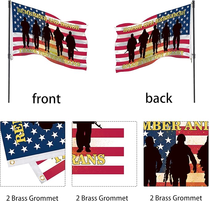 Veteran Flag 3x5 Ft - Double Sided Patriotic American Flag with Brass Grommets, Veterans Day Memorial Day 4th of July Outdoor Yard Garden Decorations for Outside