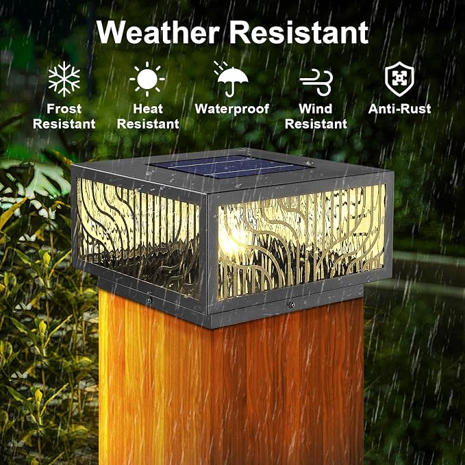 Solar Pillar Light Outdoor,Dusk to Dawn Waterproof Solar Column Cap Lights,Modern Square LED 2700K outdoor column light for Garden Patio Porch Decoration with E26 Bulb,Remote Control (W11.8*H6.3)