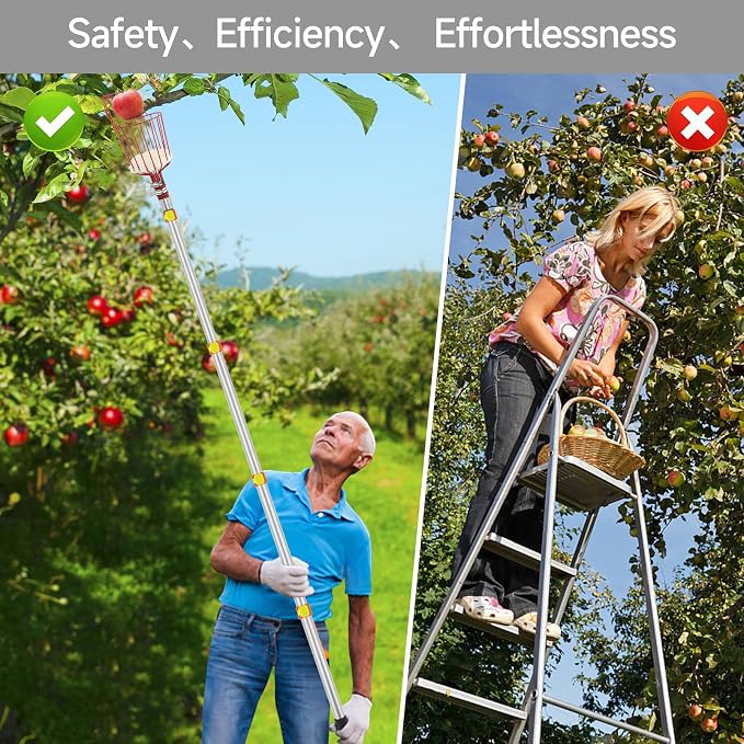 SANLIKE Fruit Picker Pole with Basket 18FT Adjustable Higher Lightweight Fruit Grabber Tool with Extension Pole for Apple Avocado Lemon Peach Pear Mango and Other Fruit Tree Harvester