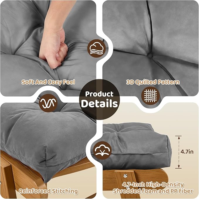 Waterproof Outdoor Lounge Chair Cushions 74.8 x 22 x 4.7 Inches，Chaise Lounge Chair Cushions Replacement for Outdoor Furniture with Ties, Thickened Patio Pool Bench Lounge Chair Cushions