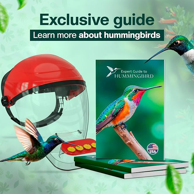 HummViewer Wearable Hummingbird Hat Feeder - Humm Viewer Mask, Helmet Feeder for Head with Face Shield, Bird Viewing Experience for Men & Women Includes Expert Guide