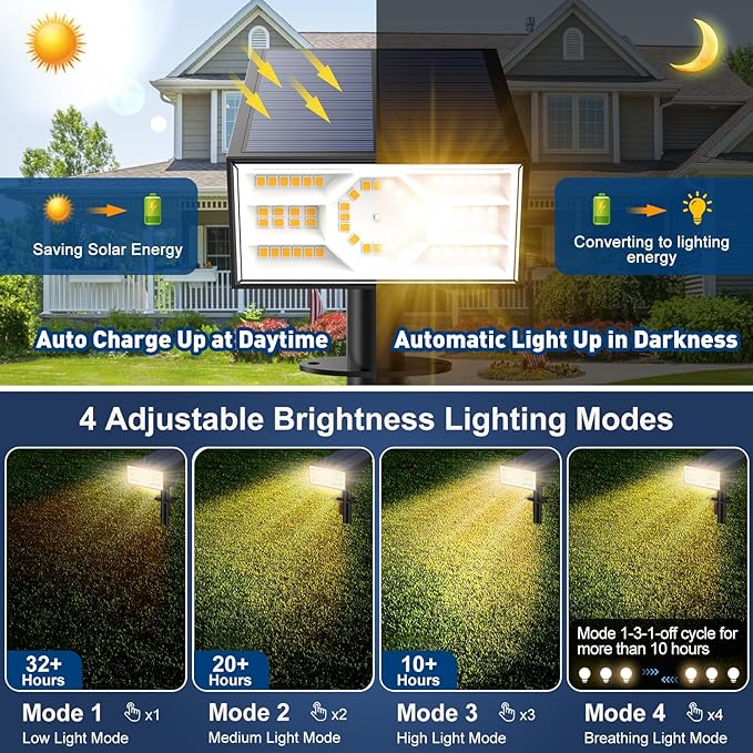 Solar Spot Lights Outdoor, 6 Pack/56 LED Outdoor Lights for Yard Waterproof IP68, 4 Lighting Modes Solar Landscape Spotlights, Auto On/Off Solar Powered Flood Lights Garden Pathway,Warm White