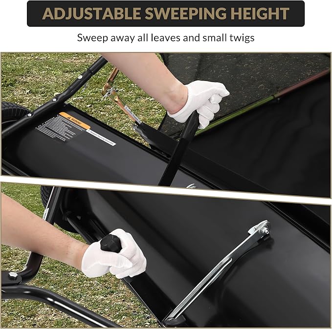 Tow Behind Lawn Sweeper, 44" Pull Behind Collector – Large Capacity Leaf & Grass Collector with Adjustable Height, Dumping Rope Design for Debris and Lawn Clippings