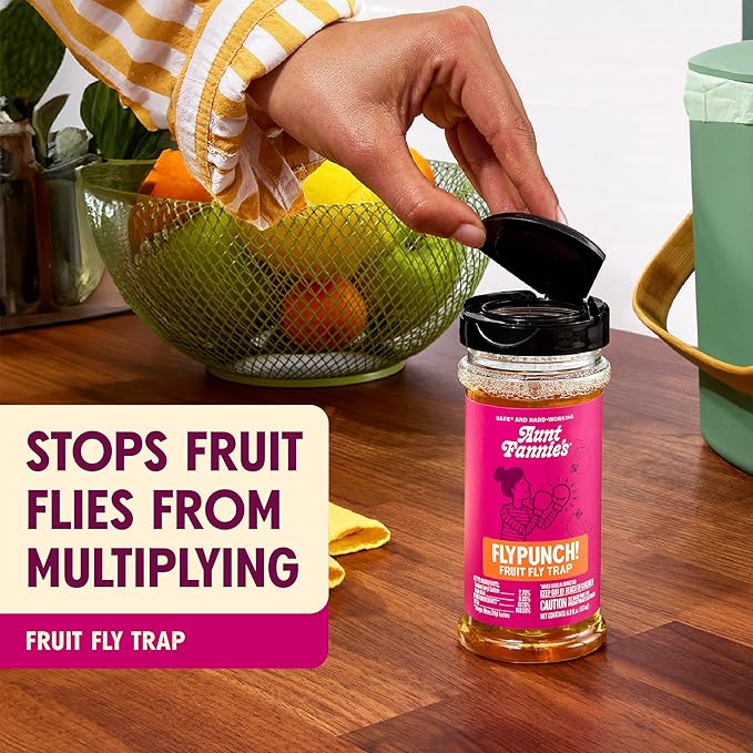 Aunt Fannie's FlyPunch Fruit Fly Trap for Indoor and Kitchen Use, Ready to Use, Made with Plant Based Ingredients, Safe Near Food, Each Bottle Lasts Up to 30 Days, Pack of 3