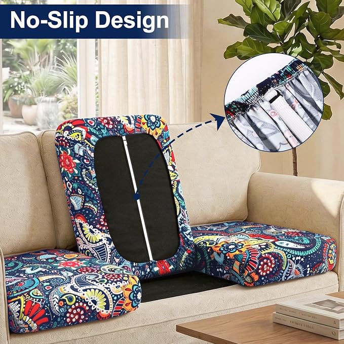 Smiry Waterproof Patio Cushion Covers, Stretch Outdoor Couch Slipcovers Replacement Washable Furniture Protector Sofa Chair Seat Cover for Dogs and Pets (8 Pcs, Blue Green)