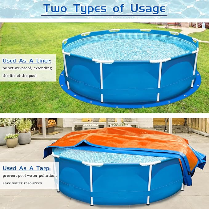 24 Ft Pool Liner Pad for Round Above Ground Pools, Thickened Pool Mat Tarp for Under Pool, Dual-Color Pool Ground Pad Cloth Floor Mat for Pool Bottom, Puncture Protection & Extend Liner Life